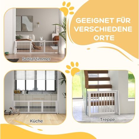 Ausziehbares, freistehendes Hundegitter aus Holz, 71–190 x 38,5 x 56 cm, weiß HAVRYA (1/5)