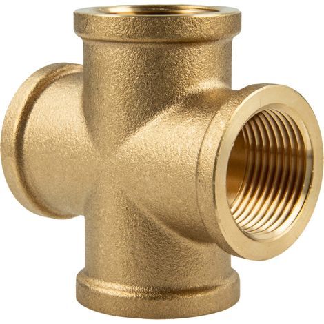 tecuro Kreuzstück allseitig Innengewinde Rp 1 Zoll, Messing blank CW617N (1/5)