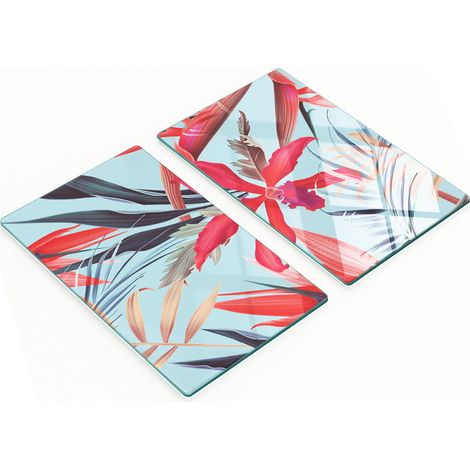 Planches à découper décoratives en verre pour la cuisine, motif floral tropical, 2 x 30 x 52 cm (1/5)