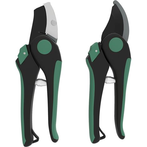 Ensemble d'outils de jardin, 2 pièces, outils de jardin en métal avec sécateur, vert et noir (1/5)
