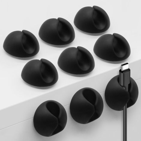 Lot de 10 clips auto-adhésifs pour fils et câbles, pinces de chevet, support de câbles, organisateur de câbles, port unique (noir) (1/5)