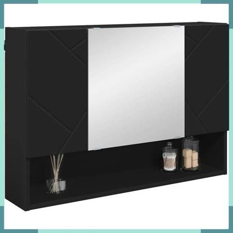 Armoire - 883355 - Miroir intégré - 3 portes - Bois d'ingénierie noir, 80 x 17 x 55 cm (1/5)