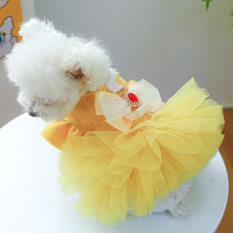 1 robe pour chien, polyester jaune, automne-hiver, taille S/M/L/XL, pour petits chiens et chatons femelles (1/5)