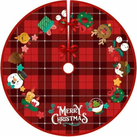 Tapis de sapin de Noël de 91 cm (36 po), ornement à carreaux noir et rouge avec motif d'élan pour sapin de Noël de 12,5 cm (5 po), 15 cm (6 po) et 18 cm (7 po). (1/4)