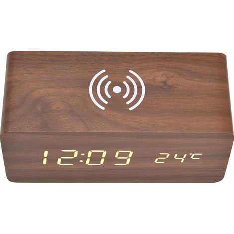 Réveil numérique avec charge sans fil, détection automatique de température, horloge LED électronique stable et sûre (1/5)