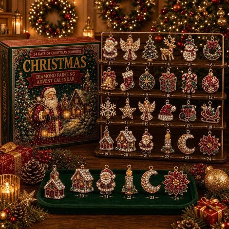Calendario de Adviento de Navidad 2026, cuenta regresiva de 24 días para Navidad, 24 piezas, pintura de diamantes, decoración colgante (1/5)