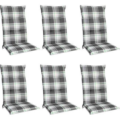 6er Set Hochlehner Auflagen Set 120x50cm Polster Mintgrün Kariert