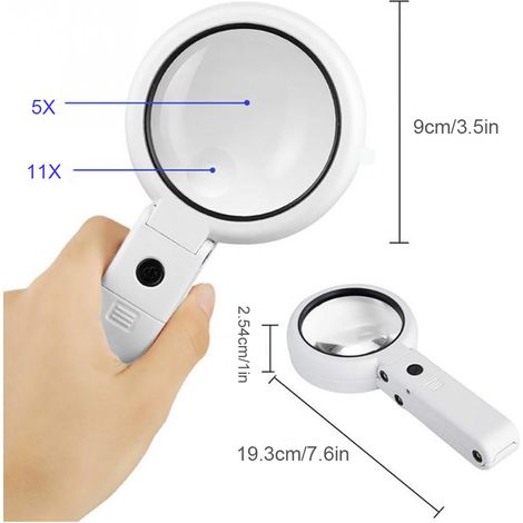 Lampe loupe multifonction 5x/11x avec support antidérapant et 8 LED, ultra-lumineuse et portable. (1/5)