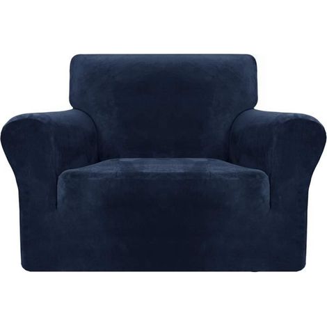 Housse de Chaise - Noname - Extensible Antidérapante - Velours - Bleu Marine - 1 Pièce (1/4)