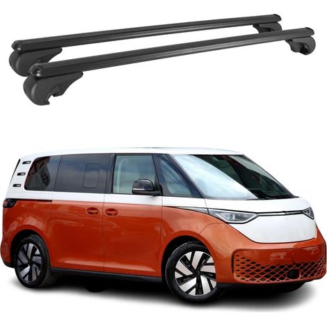 OMAC Barres de toit en aluminium pour VW ID. Buzz 2022-2026 – TÜV / DIN 75302:2019 – Antivol inclus – Charge max 75 kg – 2 barres Noir (1/4)