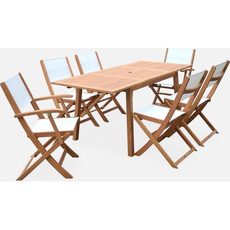 Set tavolo da giardino rettangolare allungabile in legno con 6 sedie