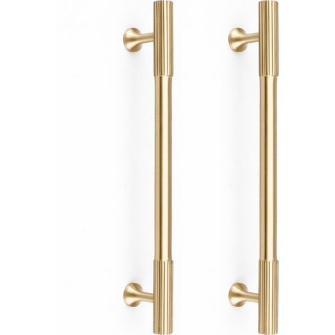 Lot de 2 poignées d'armoire en laiton massif doré, centres de trous de 160 mm, pour placard de cuisine, commode, salle de bain, poignées d'armoire en laiton brossé (1/5)