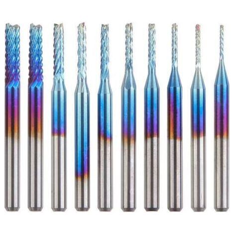 Fraise CNC 10Pcs Nano Blue Coat, 0,8-3.175 mm, queue de 1/8 (1/5)