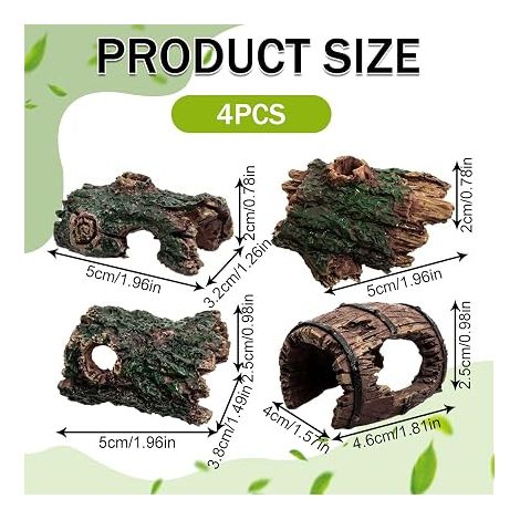 Accessoires de décoration thématique pour aquarium,Quatre troncs d'arbres creux en bois, décorations en résine en forme de grotte pour aquarium, éléments décoratifs pour aquarium. (1/4)