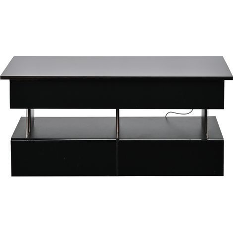 Mesa de centro elevable 100 x 50 x 46 cm negra con LED, 2 cajones y almacenamiento oculto (1/5)