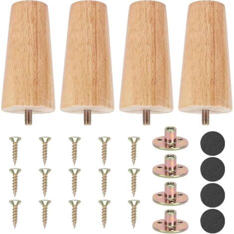 Pair 4 Pièces Pieds de Meuble Bois 10cm Pieds de Canapé en Bois pour Lit Tiroir Fauteuil Table Canapé de Nuit Armoire (1/5)