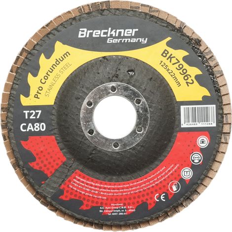 Disco lamellare abrasivo al corindone T27 CA80, 125x22mm per levigatura/lucidatura di acciaio inossidabile e metallo Breckner Germany