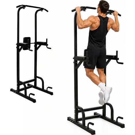 Relaxdays Barra per trazioni regolabile in altezza, portata 150 kg, HxLxP: 160-230 x 107 x 96 cm, stazione dip, nera (1/5)