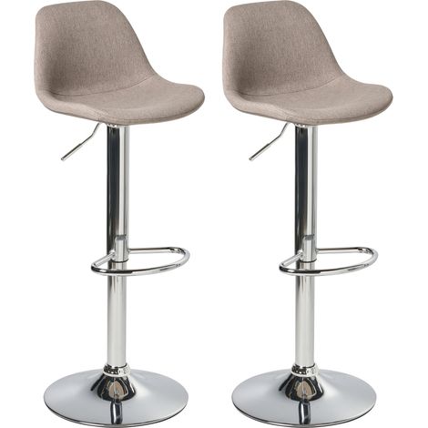 Set of 2 Bar Stools KAHLA Fabric Swivel Taupe (1/5)