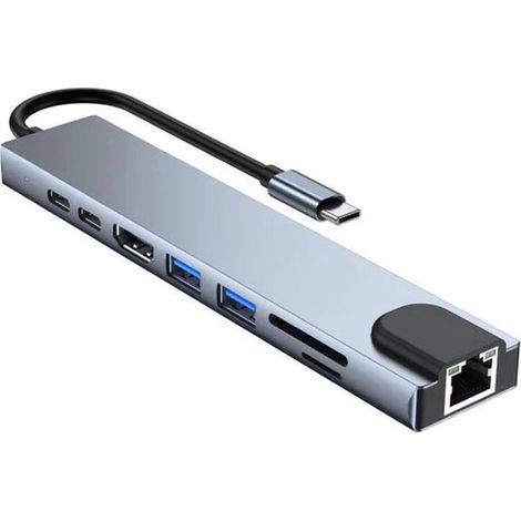 Hub USB avec alimentation - répartiteur USB - 8 ports - Ethernet - HDMI - lecteur de cartes Micro SD - station d'accueil pour ordinateur portable (1/5)