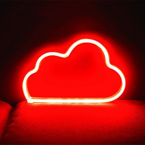 Lampe Néon Nuage - Luminaire LED Décoratif Murale et sur Table - Pour Chambre d'Enfant, Salon, Fête ou Décoration Intérieure - 300 x 190 x 25 mm - Alimentation USB ou Piles AA (1/2)