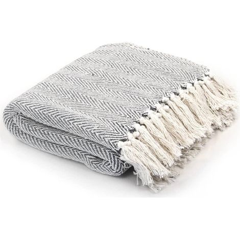 FIMEI Couverture coton à chevrons 160 x 210 cm Gris (1/5)