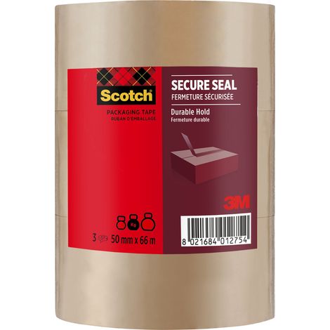Lot de 2 paquets de rubans adhésifs d’emballage Scotch® pour une fermeture sûre, havane, 50 mm × 66 m, 3 rouleaux/paquet (6 rouleaux au total) (1/5)