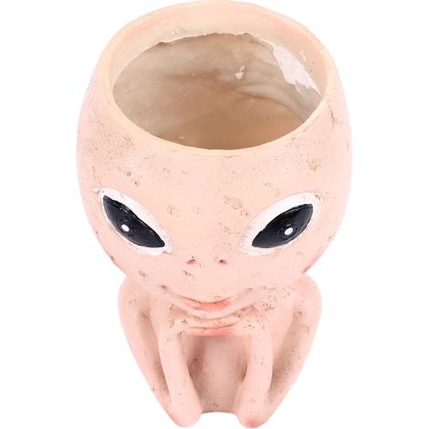 Pot de fleurs original en résine, en forme de tête d'extraterrestre aux yeux ouverts, avec trou de drainage, pour plantes succulentes, décoration intérieure et extérieure. (1/5)