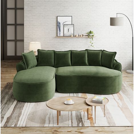 Sofá modular sin estructura verde en chenilla con chaise longue profunda, brazos anchos y función relax/cama (1/5)