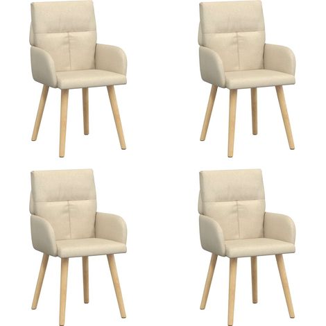 Chaises de Salle à Manger avec Accoudoirs Tissu Respirant et Bois Massif Crème Lot de 4 (1/5)