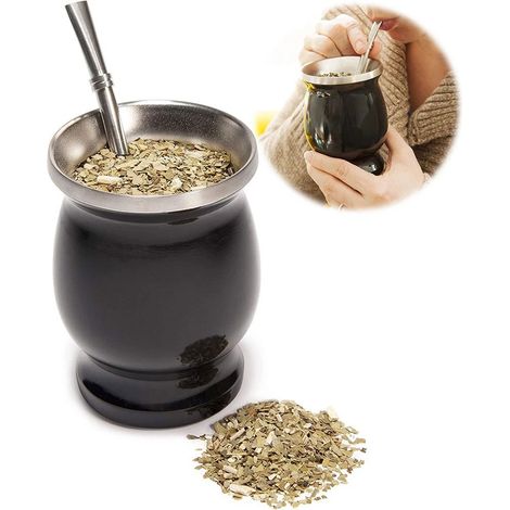 Tasse à thé en gourde naturelle 230ml, double paroi pour café et boissons chaudes, style traditionnel noir