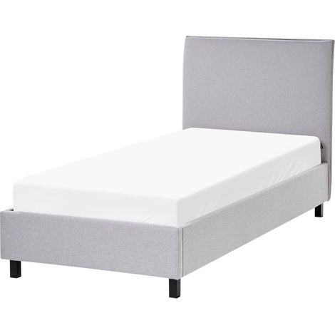 Einzelbett Polsterbett Grau 90 x 200 cm Leinenoptik Hohe Kopfteil Helle Holzfüße Universell Mit Lattenrost Stabile Konstruktion Klassisch (1/5)