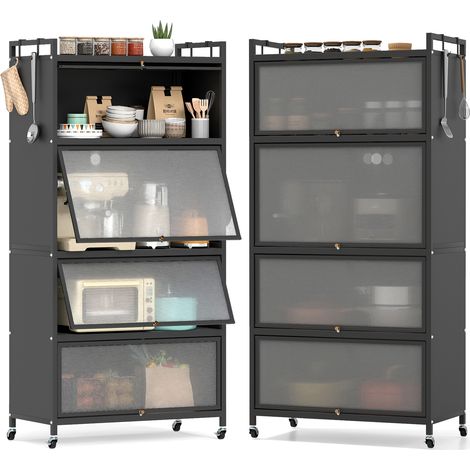 COSTWAY 5-Tier Kitchen Storage Cabinet with Wheels-Black (1/5)