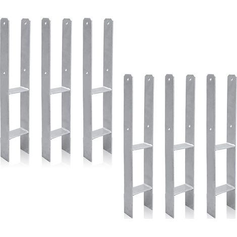 Lot de 6 ancres de poteau en H - Ancrage au sol pour poteau - Pour clôture et serre - Poteaux carrés en bois (91 x 600 mm) (1/5)