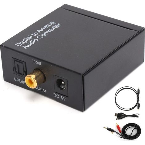 Adaptateur audio 3,5 mm Convertisseur coaxial optique numérique vers analogique RCA L R pour la commutation audio professionnelle à domicile (câble USB hôte, câble optique, câble audio) (1/5)