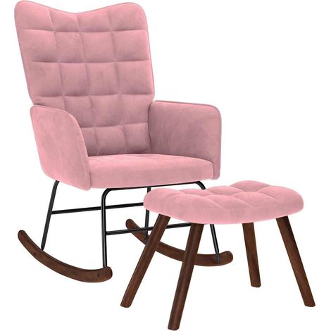 vidaXL Poltrona a Dondolo con Poggiapiedi Rosa in Velluto (1/5)
