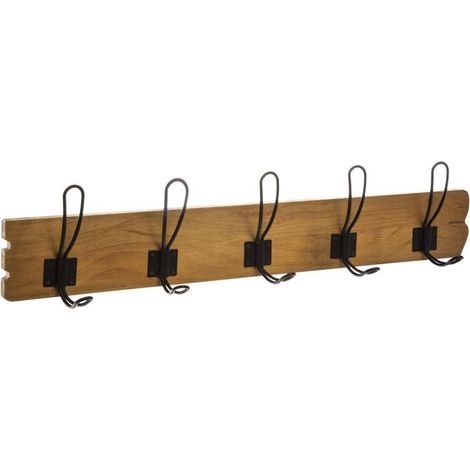 Silumen – Porte manteau mural en bois 5 crochets en fer noir – Charge maximale 10kg – Pour entrée, chambre, salle de bain – Décoration fonctionnelle (1/3)