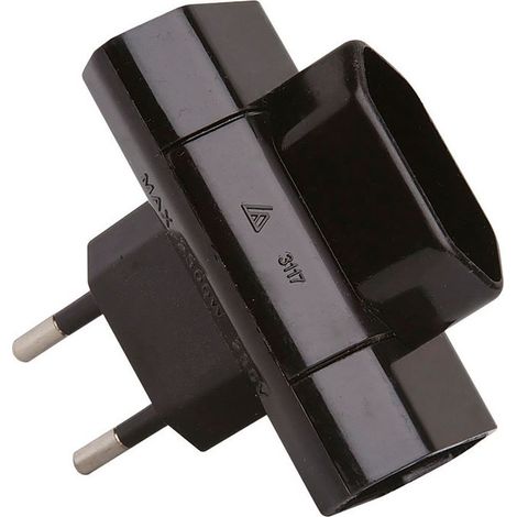 Spina tripla laterale 2p 10a 250v nera (1/2)