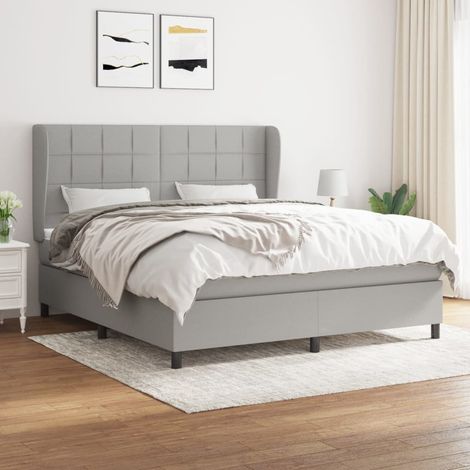 Sommier à lattes de lit avec matelas Gris clair 180x200cm Tissu (1/5)