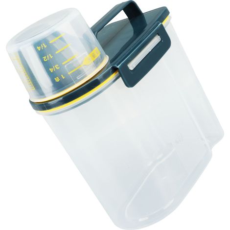 Bac de stockage de riz, conteneurs de céréales, distributeur hermétique avec bec verseur, récipient alimentaire avec tasse à mesurer transparent 1.5kg vert (1/5)