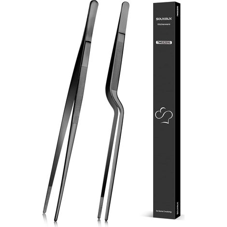 Pince de cuisson de 30 cm et pince à épiler, pointes dentelées de précision, outils de cuisine en acier inoxydable pour le barbecue, le service et la préparation de plats. (1/5)