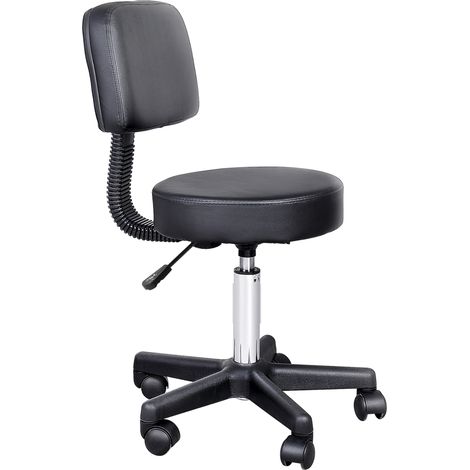 Sgabello da lavoro girevole con schienale e ruote regolabile in altezza PU nero MODENUIT (1/5)