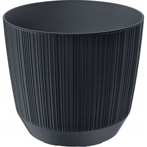 Vaso rotondo in plastica con coperchio scanalato, antracite, 16,8 cm Ryfo