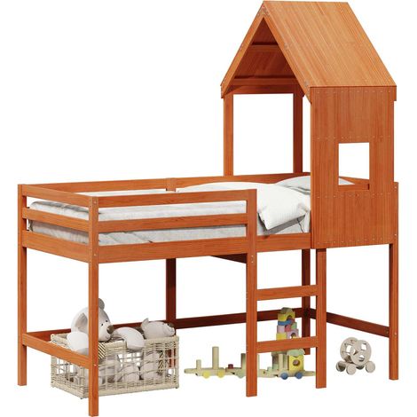 Loft Bed Frame Wax Brown 90 x 190 cm Solid Pine Wood vidaXL