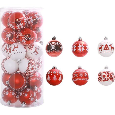 24 PVC-Weihnachtskugeln (6 cm) in einer transparenten Aufbewahrungsröhre – bemalte Christbaumkugeln mit Wintermotiven – Dekoration für Weihnachten und als Wohnaccessoire. (1/4)