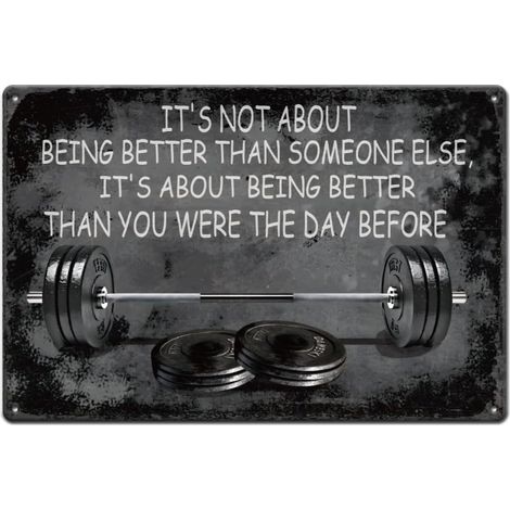 Plaque Metal Vintage de Salle de Sport Texte de Motivation D'Haltère Plaque Murale Decorative Être Meilleur Que Vous Ne L'Étiez la Veille Affiche Vintage Panneau Decoratif Exterieur Metal (1/5)