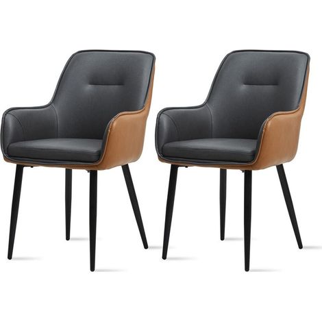 Clipop – Lot de 2 chaises de salle à manger en cuir rembourré – Dossier ergonomique – Pieds en métal gris – Hauteur d'assise 50 cm – Charge max 200 kg (1/5)