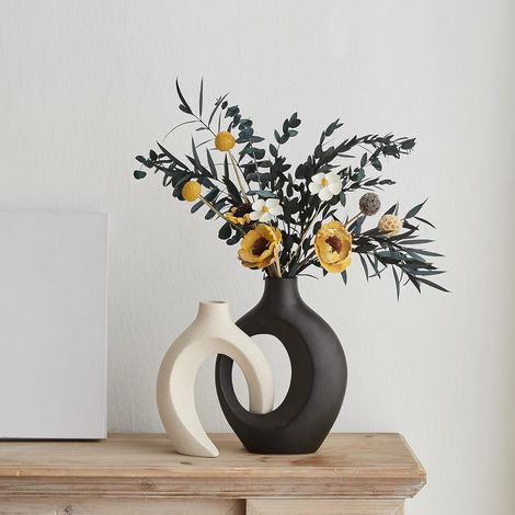 Décoration de mariage avec vases en céramique : lot de 2 vases à fleurs noirs et blancs pour une décoration intérieure moderne (1/5)