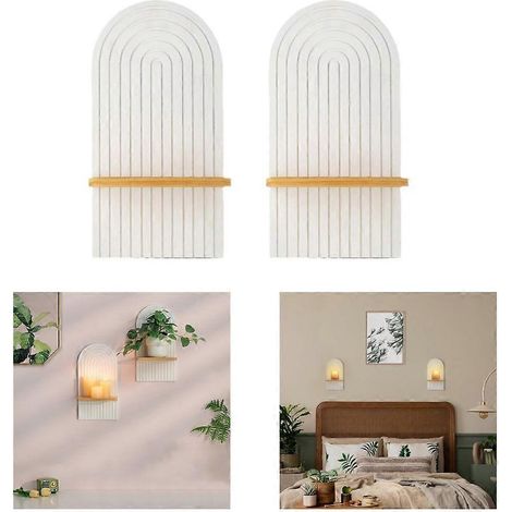 Lot de 2 étagères murales en bois style bohème, flottantes, pour la décoration de bureau ou de chambre d'étudiant (1/4)
