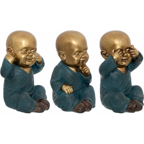 Lot de 3 Statuettes Déco Bouddha "Sagesse" 21cm Or (1/5)